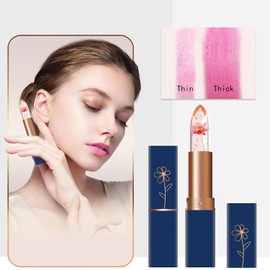 6 piezas de lápiz labial de gelatina de color mágico transparente, brillo labial hidratante que cambia de color con flores de gelatina de cristal, Cr