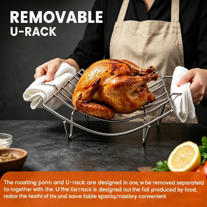 Roasting Pan with U-shape Rack,304 Stainless Steel Bakeware Tray Large