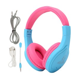 Bluetooth Kids Headphone Stereo Noise Reduction RGB Light Foldable Children Wireless Headset with Mic Blue