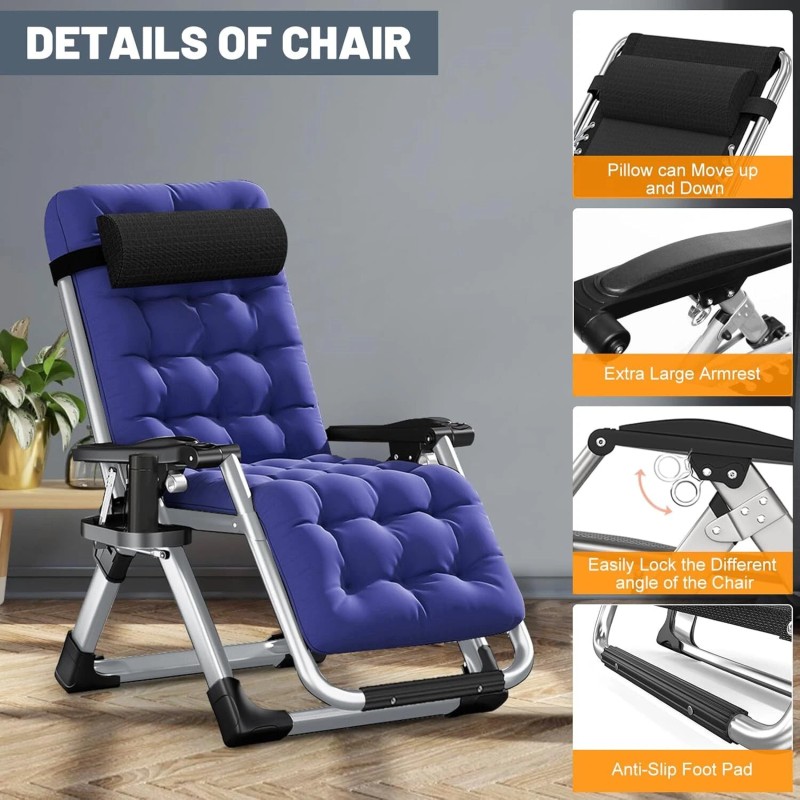H&ZT Adjustable Chair Folding Lounge Chair Reclining Patio Chairs with