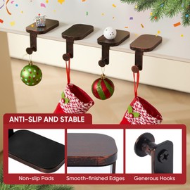 CaliDecor Stocking Holders for Mantel Set 4, Christmas Metal Stocking Hangers Fireplace Hooks for Holiday Decoration, Vintage Bronze