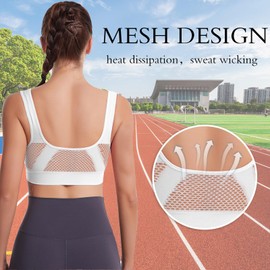 Women's Sports Bras with Removable Pads and Breathable Mesh Design High Impact Support Bra Seamless Bra for Women Large Breasts White