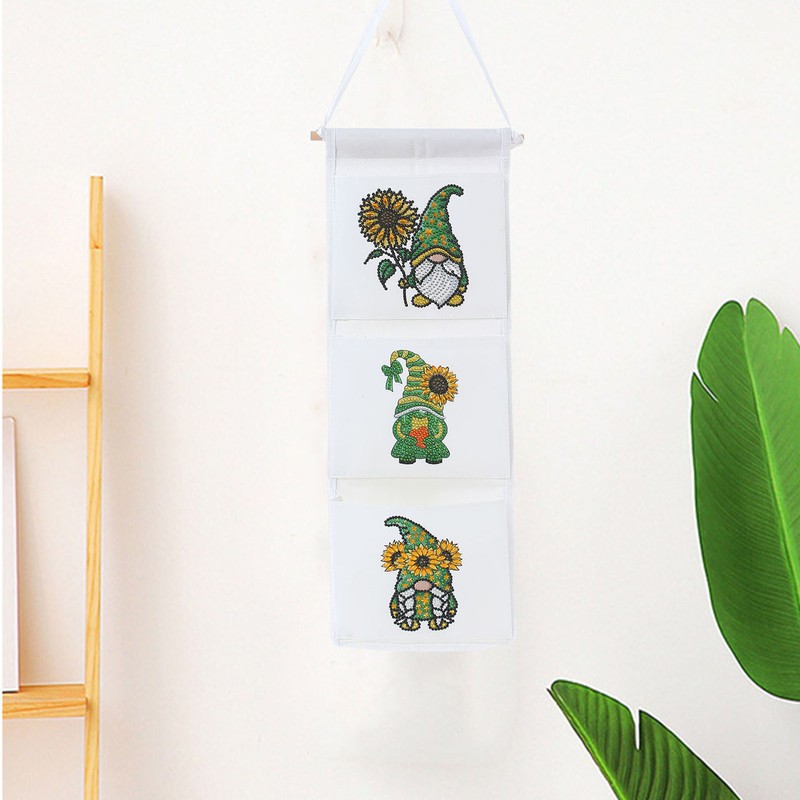 Hanging Storage Bag 3 Compartment Foldable Rhinestone Painting Pattern DIY
