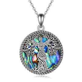 YAFEINI Tree of Life Necklace Sterling Silver Abalone Shell Spiral Goddess Pendant Necklace mulet Wizard Jewelry Gifts for Women