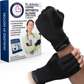 Doctor Developed Copper Arthritis Gloves/Compression Gloves and DOCTOR WRITTEN HANDBOOK -Relieve Arthritis Symptoms, Raynauds Disease & Carpal Tunnel (Black, Medium)