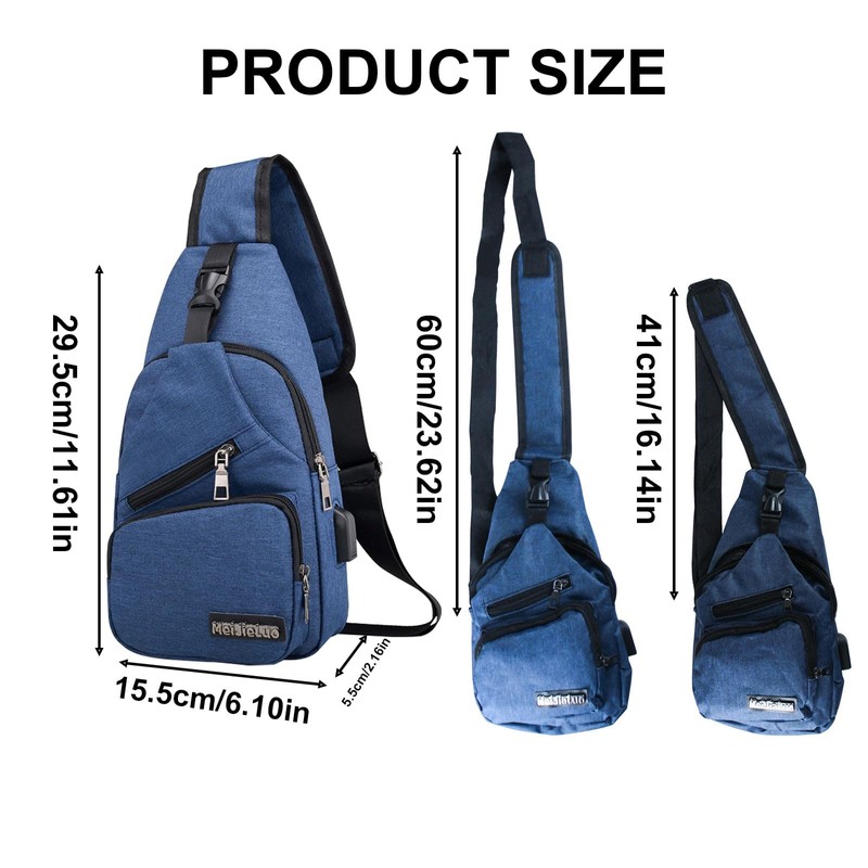 FuninCrea Men's Sling Bag with 3 Zip Pockets and Compartment,