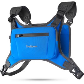 Trailoom Running Chest Pack, Reflective Vest, Water Repellent, Phone Holder, Men & Women, Workout Bag for Runners, Cycling, Biking, EDC Pouch, Jogging Carrier, Hidden Pocket, Lightweight (Blue)