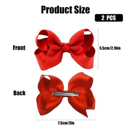 dinghaole 2 Pcs Bow Hair Clip, 3 inch Ribbon Hair Bow Red Hair Bow Clips Barrettes, Ponytail Holder Bow, Bow Hair Barrette for Women, Hair Accessories for Girl Christmas Birthday Toddler Teens Gifts