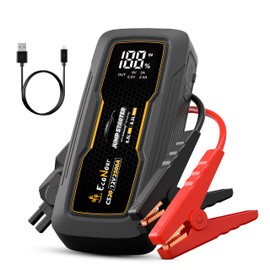 EcoNour 2500A Portable Jump Starter for Car | 12V Lithium Jump Box for 8.5L Gas and 8.5L Diesel Engines | Car Jump Starter - LCD Display, Emergency Flashlight and Jumper Cables