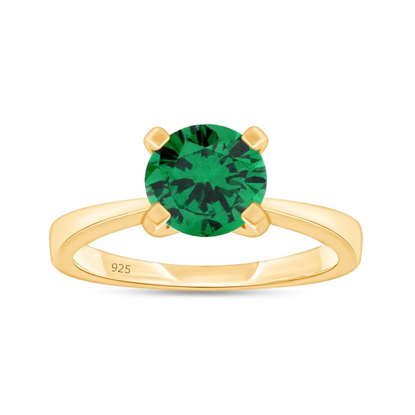 AFFY Round-Cut Simulated Green Emerald Solitaire Ring in 14k Gold