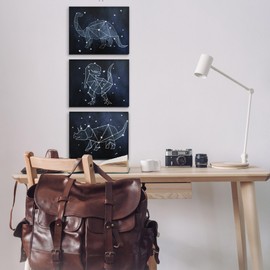 Stupell Industries Night Sky Dinosaur Constellations 3 Piece Canvas Wall Art Set by Daphne Polselli