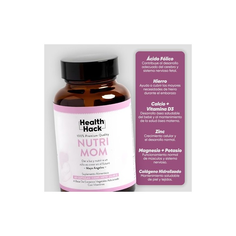 Nutrimom Embarazo Colágeno Hidrolizado Ácido Fólico Hierro Zinc Health Hack