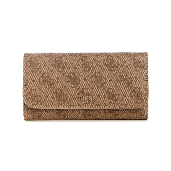GUESS Women's Sarai Slim Clutch Wallet, Latte Logo, One Size