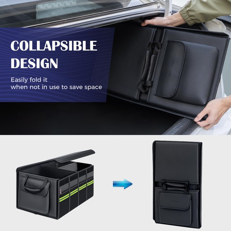 Coverado Car Trunk Organizer - 70L Nappa Leather Trunk Organizer