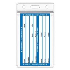 Emergency Medical Condition and Contact Wallet ID Card - with reselable Vertical Badge Holder (Blue)