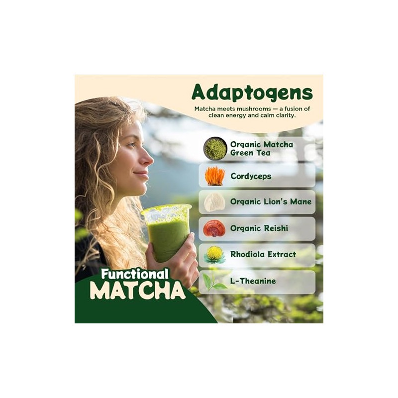 Mushroom Matcha Powder with 7 Functional Mushrooms