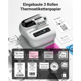 Phomemo Label Maker, M220 Portable Label Printer Machine with Bluetooth for Home Mailing & Small Business, Wireless Mini Printer for Barcode Address Mailing with 3 Rolls Label & Bag (White)