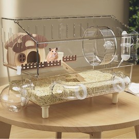 8 in 1 Acrylic Hamster Cage with all accessories,2-Layer Hamster House with full transparent Viewing,Top Open Mouse Cage for Pet Mice,large Hamster Habitat for Dwarf Hamster,Gerbils; 18"x11"x13.4"