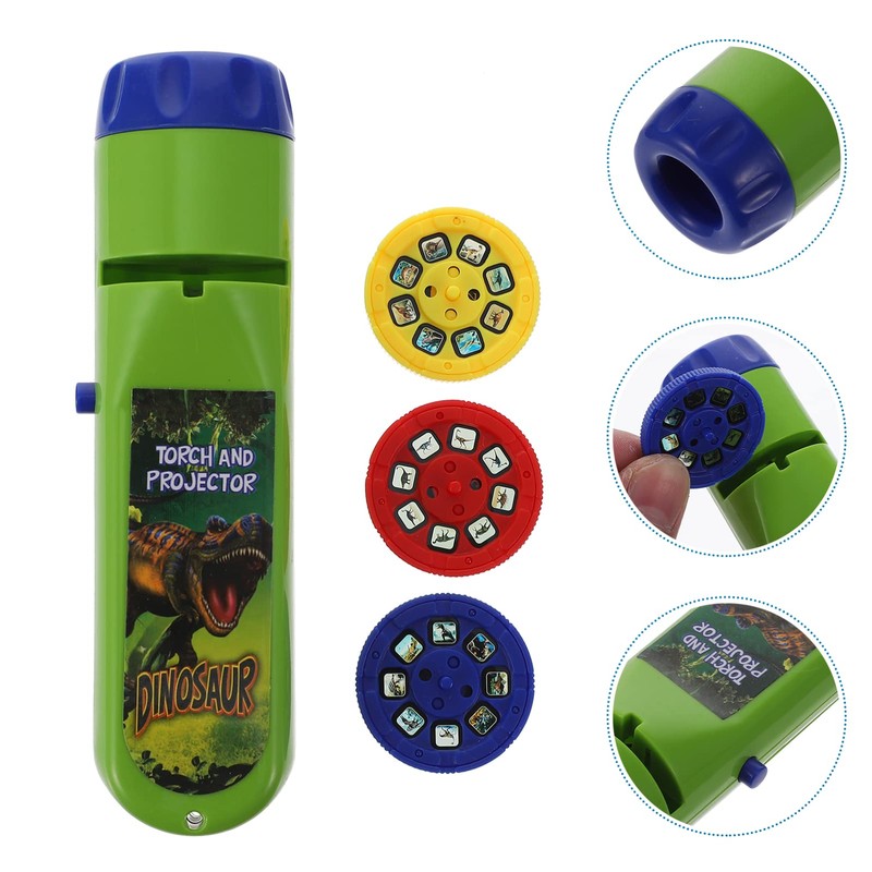 Toyvian Dinosaur Projector Flashlight, Slide Torch Projector Toys Lighting Story