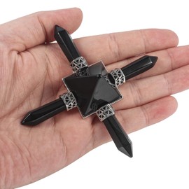 Loveliome Black Agate Pyramid 4 Point Energy Generator,4 Point Healing Chakra Crystal Stone