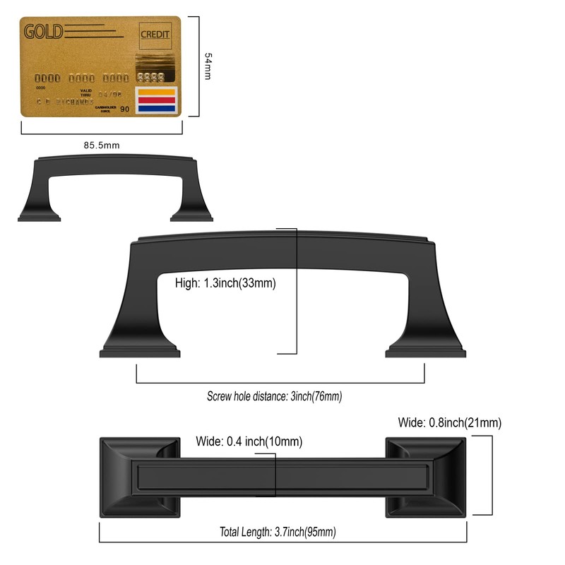 Amerdeco 10 Pack Matte Black Cabinet Hardware 3Inch(76mm) Hole Center