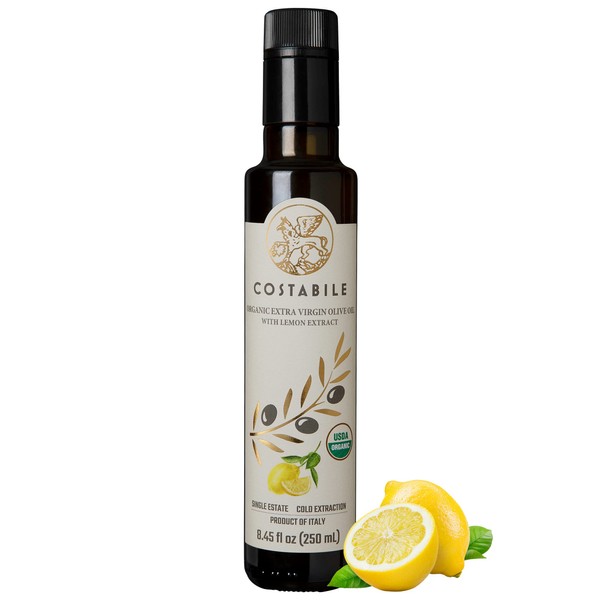 Lemon Olive Oil Extra Virgin from Puglia Italy. Organic lemon infused olive oil great for lemon olive oil dressing. Single-source - COSTABILE 8.45 Fl. Oz.