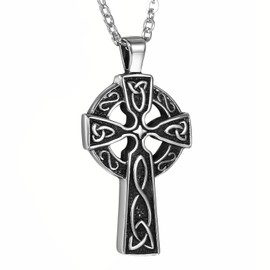 Oidea Stainless Steel Vintage Handmade Mens Gothic Celtic Irish Knot Cross Pendant Necklace Silver Black Two Tone