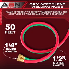 ABN Oxy Acetylene Torch Hose, 25 Foot x 1/4 Inch - B Fitting Twin Cutting Torch Hose for Welding