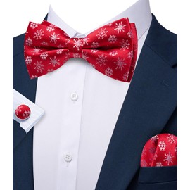 Barry.Wang Christmas Bow Tie for Men Pre-Tied Bowtie Holiday Festival Vacation Xmas Bowties Pocket Square Cufflinks