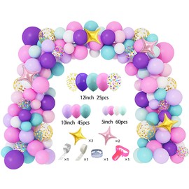 Pack of 138 Purple Balloons Birthday Decoration Unicorn Balloons Garland Arch Kit Girls Children Latex Balloons Gold Confetti Balloons Lady Wedding Baby Shower Background Confetti