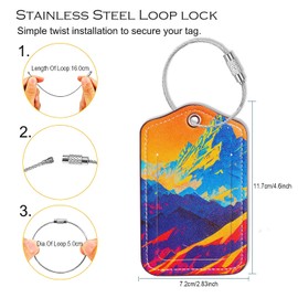 Gowraps Luggage Tags for Suitcases-Leather Luggage Tag 4 Pack with Loops Cute Bag/Backpack/Suitcase Tags Travel Essentials for Flying (Brick Mountain)