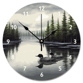 ArogGeld Lake Time Wall Clock Loon Rustic 12 Inch Wall Clocks Battery Operated Silent Non-Ticking Modern Hanging Clock for Bedroom Living Room Farmhouse Wall Decor (12x12 inch)