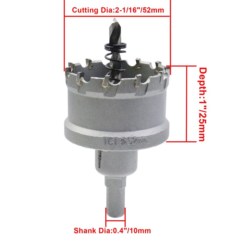 Rannb 2-1/16"/52mm Cutting Dia Carbide Hole Saw Cutter Drill Bit