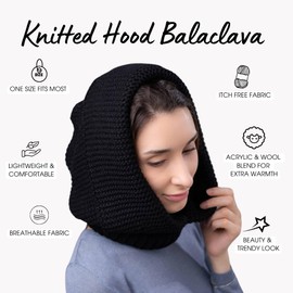 13Yellow Knitted Wool Balaclava Hood Winter Hats for Women Warm Mohair Hooded Scarf Cold Weather Hooded Cowl Knit Head Scarf