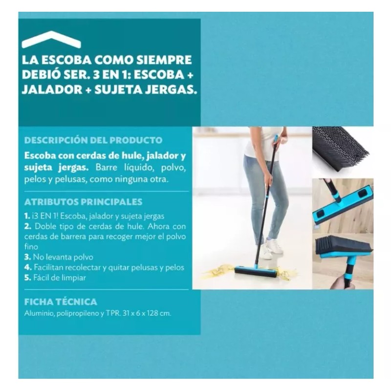Betterware Escoba Pro 3 En 1 Cerdas De Hule Con