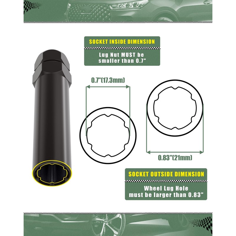 Glorider Small 6 Point Spline Lug Nuts Key Tuner Socket