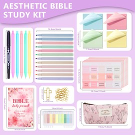 gyoyede 41Pcs Bible Study Kit - Bible Study Supplie Journaling Kit with 12 Highlighters,90 Bibles Labels, Bibles Accessories Set, for Women Christian Gifts