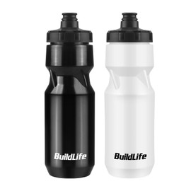 BuildLife 2 Pack Sports Water Bottle, 710ML Squeeze Water Bottle, Biking Water Bottles, BPA Free & Leakproof Cycling Bottles for Hiking, Outdoor Sports Dishwasher Safe (710ml-White+BrightBlack)