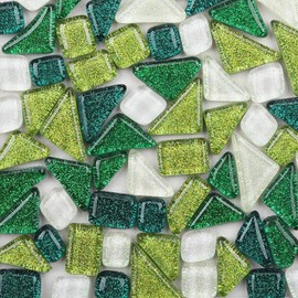 Colourful Glass Mosaic Stones 200 g, Irregular Glitter Crystal Mosaic Tiles, Glass Tiles, Glass Mosaic, Glass Stones Mosaic Stones for Crafts, Home Decoration (Lime)