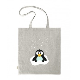 Svanhilde Jute Bag for Girls and Boys | Cotton Tote Bag Small Penguin in Snow | Fabric Bag Children's Fabric Bag | with Long Handle, lightgrey