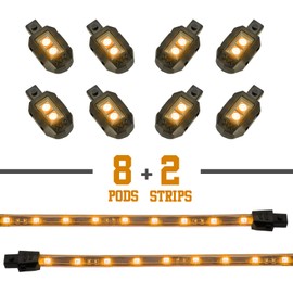 AMBER 8 POD 2 STRIP LED Universal Motorcycle Accent Neon Underglow Light Kit