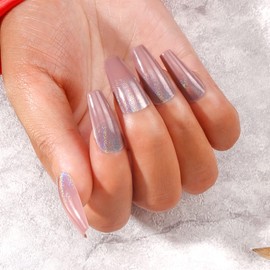 MLEN DIARY Press on Nails Coffin Medium Fake Nails Acrylic Full Cover Stick on Nails Valentines False Nails for Women and Girls (24 PCS)