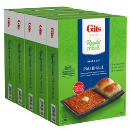 Gits Ready to Eat Bombay Pav Bhaji (Indian smashed light spiced vegetable curry) | Microwave | 100% Vegetarian | 52.5 Oz (Pack of 5 X 10.5 Oz Each)