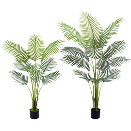 Aphighjoy 2Packs 4FT&5FT Artificial Areca Palm Plant with Realistic Trunks and Real Touch Leaves, Fake Palm Tree with Stable Pot, Faux Plant for for Home Decor Housewarming (4Ft&5Ft - 2 Packs)