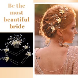KEWUF 5 Stück Hochzeit Haarschmuck, Perlen Braut Haarnadeln Gold Brautschmuck Haare U-förmig Hochzeit Haarspangen für Frauen Mädchen