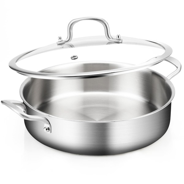 Yeksum 8-Quart Saute Pan with Lid | 13-Inch 3-Ply 18/10