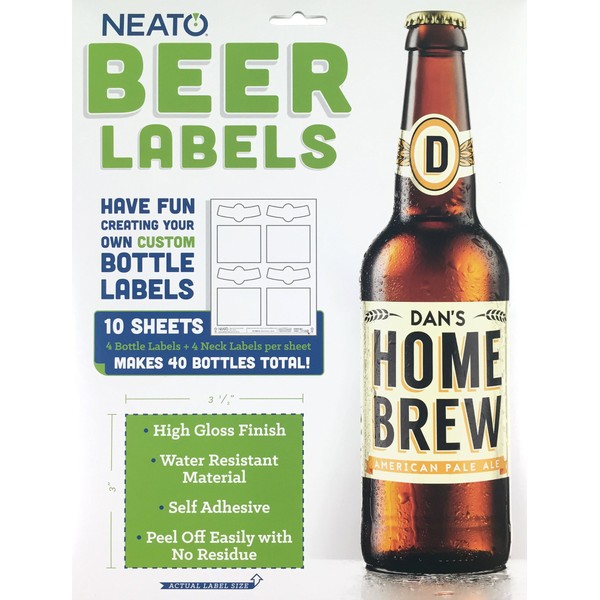 Glossy Beer Bottle Labels (3" x 3.5") - Make Your Own Custom Printable & Customized Beer Labels - Waterproof Beer Label Stickers for Inkjet & Laser Printers - (10 Sheets, Total 40 Labels)