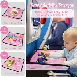 DREAMANIA Airplane Kids Tray Cover - Toddlers Travel Table with Pockets - Children Tray for Plane or Train - Travel Essential Must-Haves and Flying Supplies - Pink Unicorn