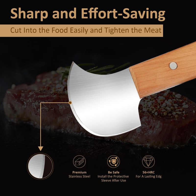 Rocker Knife, Steak Knife for Meat Cutting, Stainless Steel Curved