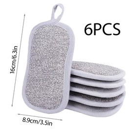6 PCS Reusable Washing Up Sponge, Bathroom Cleaning Sponge, Eco-Friendly Non-Scratch Dual-Sided Kitchen and Bathroom Cleaning Pads, Long-Lasting, Machine Washable, Dual-Surface (Grey)